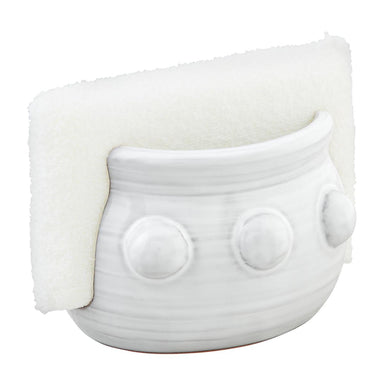 Photo of our Glazed terracotta sponge holder with raised bead detail in white